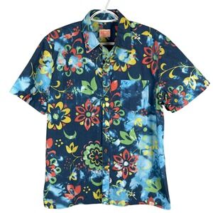 Lost At Sea Mens Button Up Shirt Medium Colorful Floral S/S Stretch‎ Tie Dye